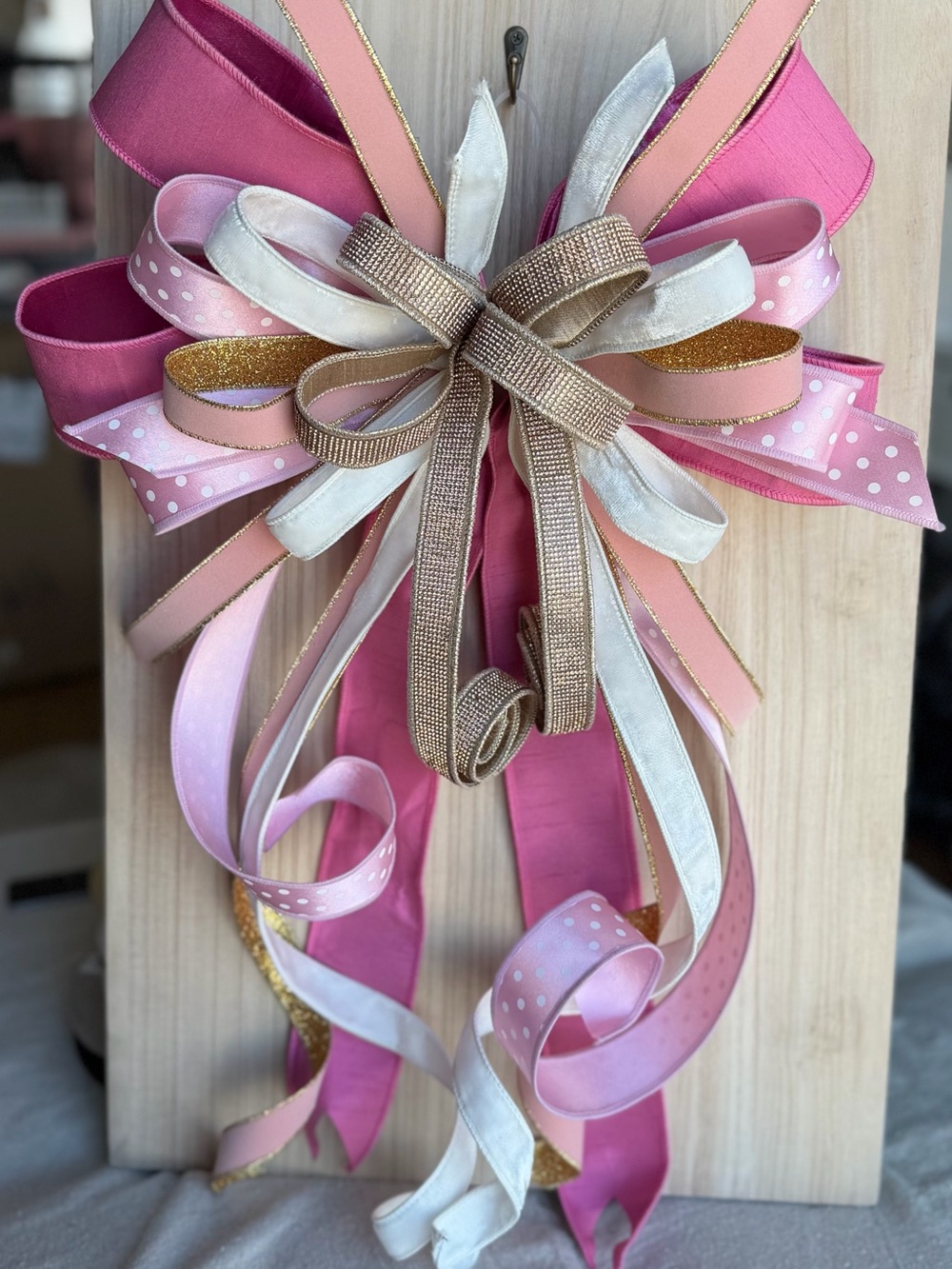 Decorative Pink and Gold Ribbon Bow Accent